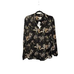 L'Agence‎ Women's Small Black 100% Silk Tiger Floral Blouse NWT  Org $390